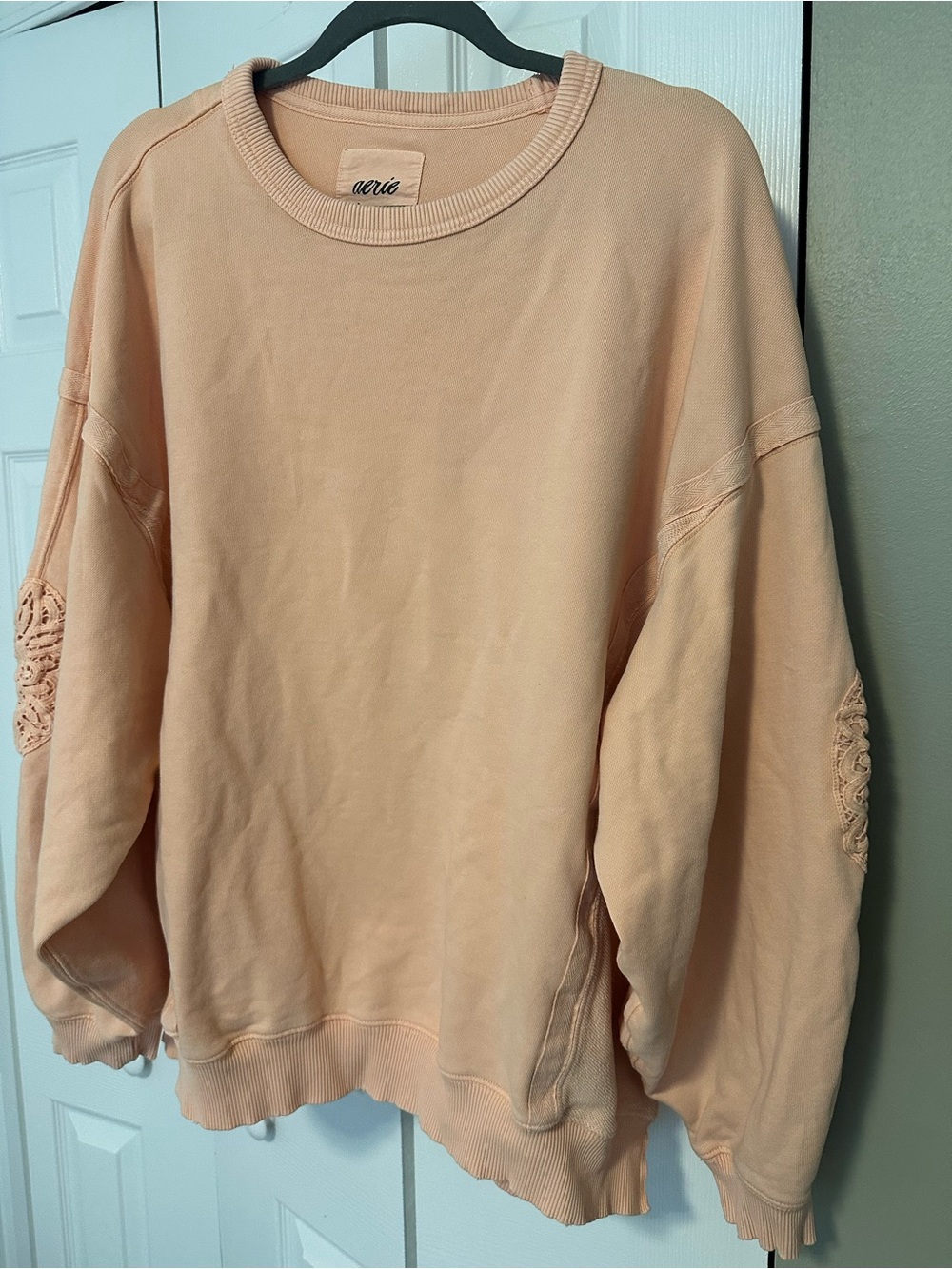 aerie Peach oversized Crewneck Sweatshirt with lace detail